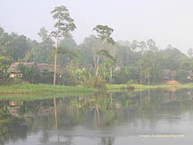 Foggy morning in an Amazon River village